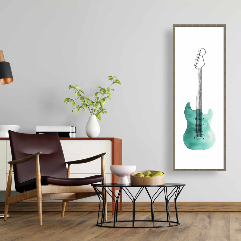 Toile guitare électrique turquoise - décor de salon rétro, H 49,25 po x l 17,25 po
