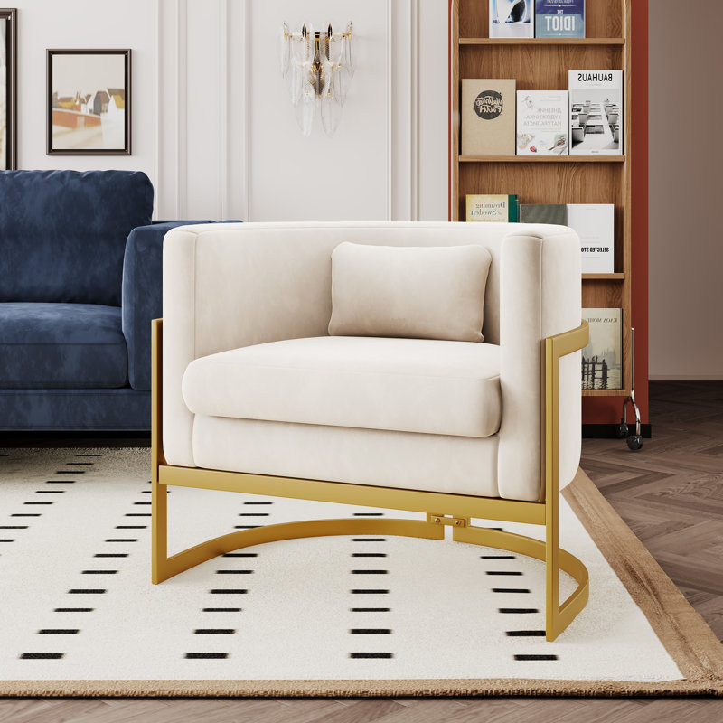 26.4'' Wide Modern Soft Upholstered Barrel Chair Velvet Armchair, Ivory