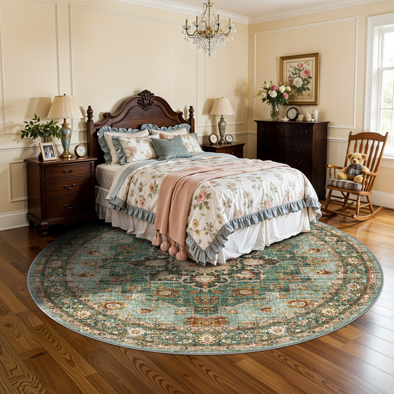 Washable Oriental Area Rug - Rugs for Living Room Soft Carpet for Bedroom Waterproof Floral Distressed Indoor Stain Resistant Non-Shedding Floor Carpets (Green)