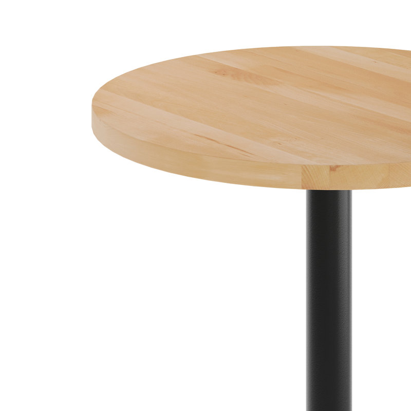 30" Round Solid Wood Commercial Tabletop with 18" Dining Height Base, Natural Wood, 29.5"H x 30"L x 30"W, Black