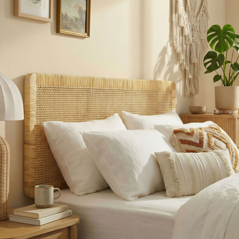 Tête de lit double en rotin naturel Sandy, Lit double