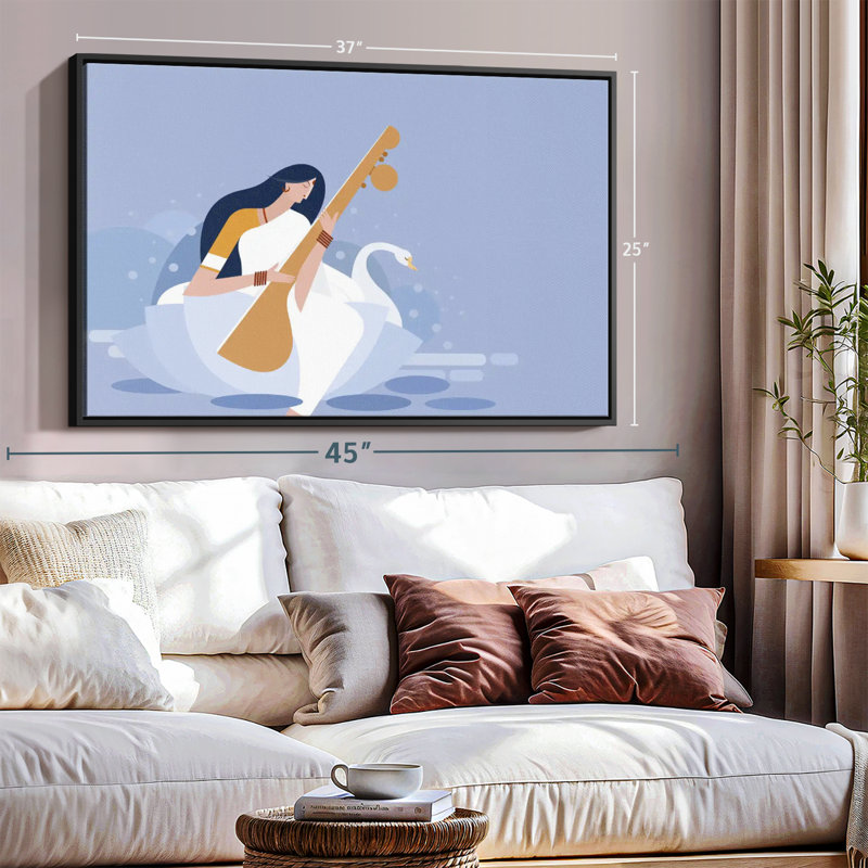 Saraswati et cygne, reproduction sur toile, H 25 po x l 37 po