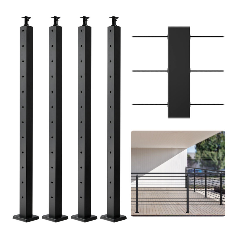 VEVOR Steel Cable Railing Post with Pre-Drilled Horizontal Holes for Deck, 42" H x 2" W x 2" D