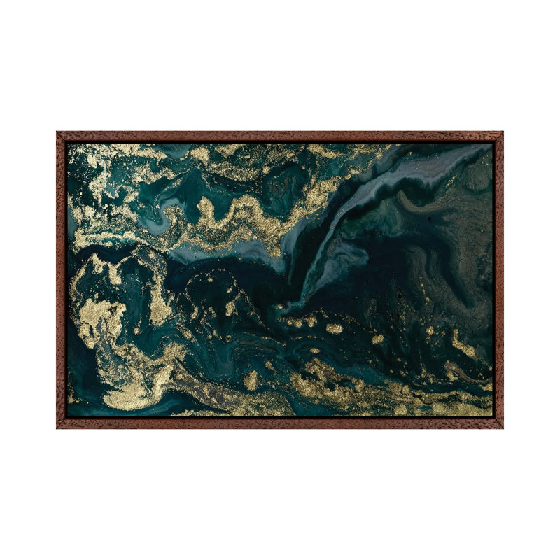 Gold Waves Marble - Print on Canvas, 66.04 cm H x 45.72 cm W, Classic Brown Wood Framed