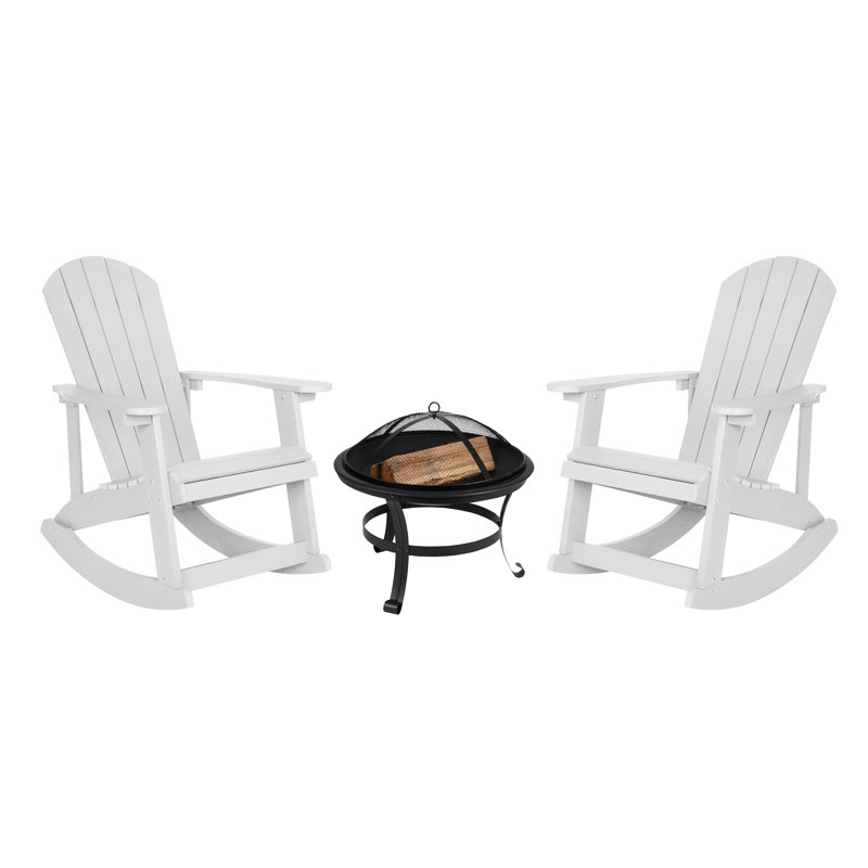 Ensemble de 2 chaises berçantes et foyer en résine Adirondack, Blanc