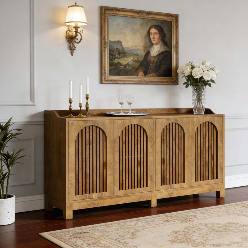 Farmhouse Sideboard Buffet Storage Cabinet with Adjustable Shelf, Brown