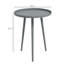 Grey Steel Garden Side Table, Modern Round Outdoor Coffee Table with Anti-drop Raised Edge