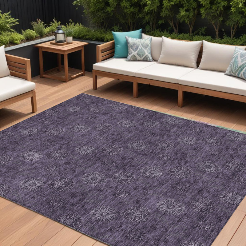 Tapis intérieur lavable floral 9 pi x 12 pi aubergine et mauve