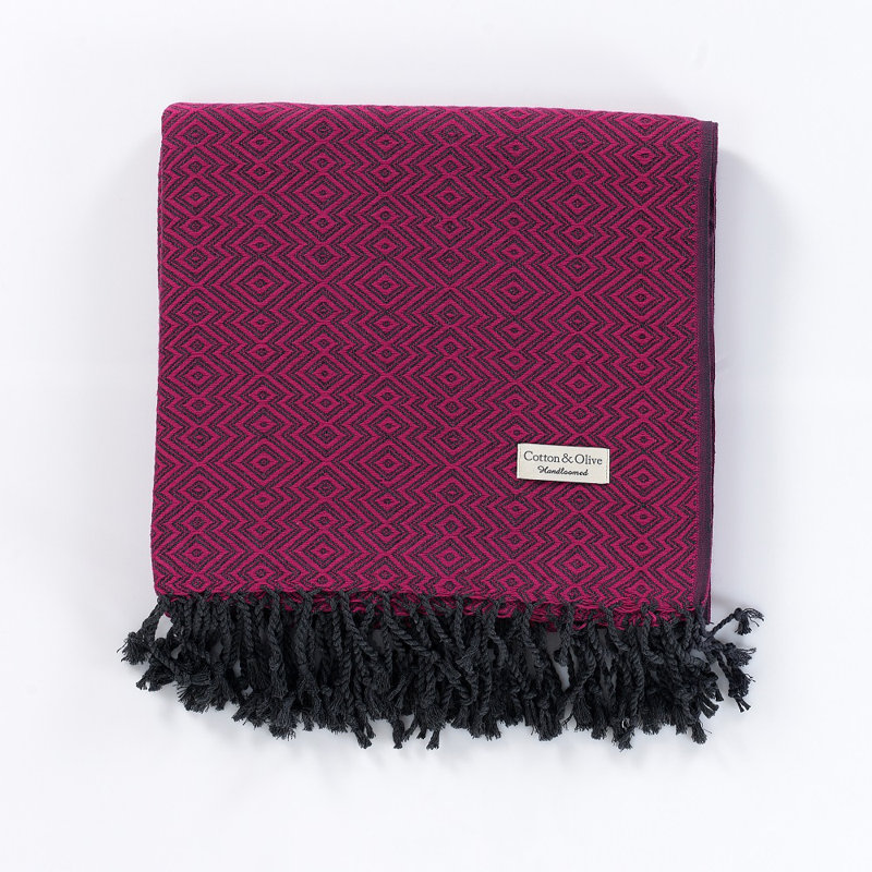 Cotton and Olive Throw, Fuchsia