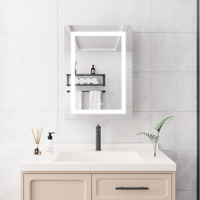 Armoire de salle de bain pour miroir de salle de bain 20 x 28 pouces - lumières à DEL, brouillard, imperméable, à intensité variable, tactile, à fixation murale en verre. 3000K 6000K`` Interrupteur, Rangement