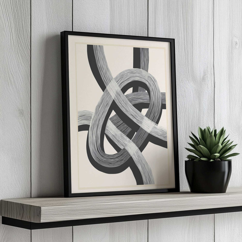 «Interwoven Lines Abstract Art 1» par Nadja, reproduction, L 18 po x H 24 po, Framed Print, Brown