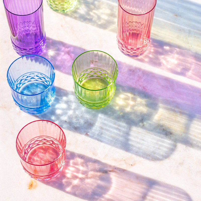 Deco Handmade Drinking Glass, 4, Green/Pink/Purple
