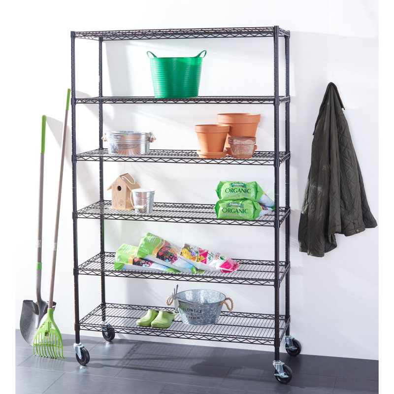 Étagère 6 tablettes H 75,6 po x l 47,6 po x P 18 po, Noir / plaqué chrome