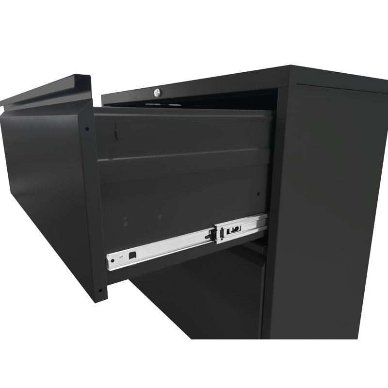 Black Metal Filing Cabinet With 2 Drawers And Lock, For Office Setup, Fits Various File Sizes High-Security 2 Cabinet, Black, Workspace, Different