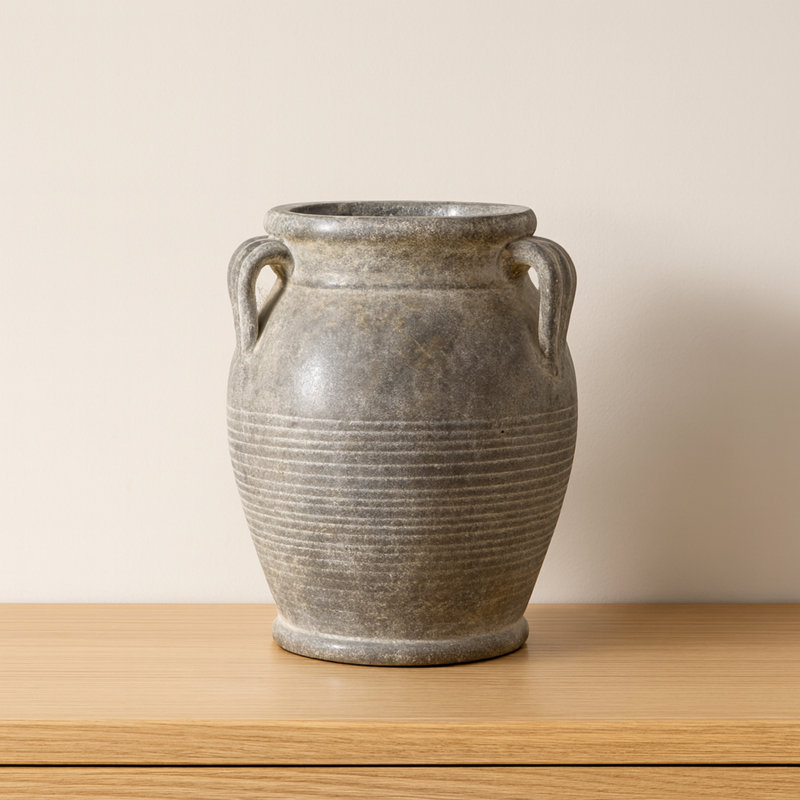 Ceramic/Porcelain Table Vase, 9.75" H x 9" W x 8.5" D, Matte Brown