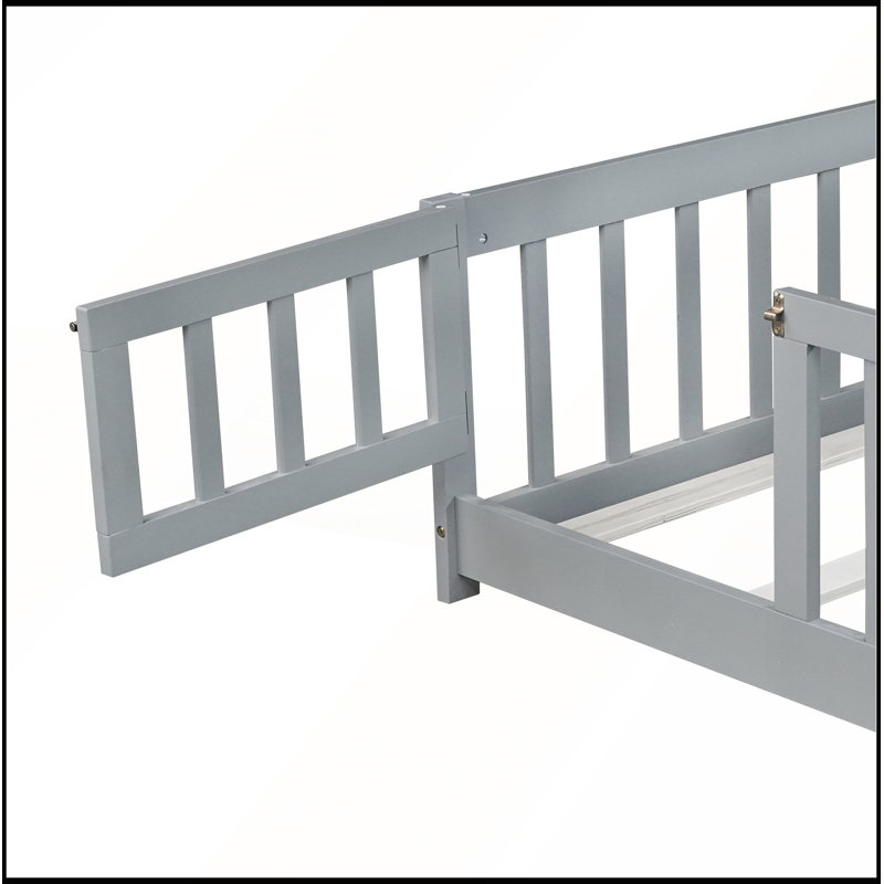 Lit double pleine grandeur avec garde-corps de sécurité et porte tournante, fabrication en bois d'hévéa durable pour les pièces compactes