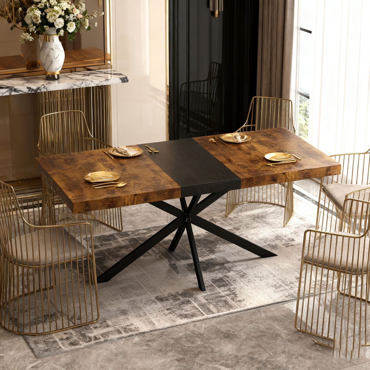 George Oliver 55.11'' -70.86"Retro Rectangular Grey Dining Table ...