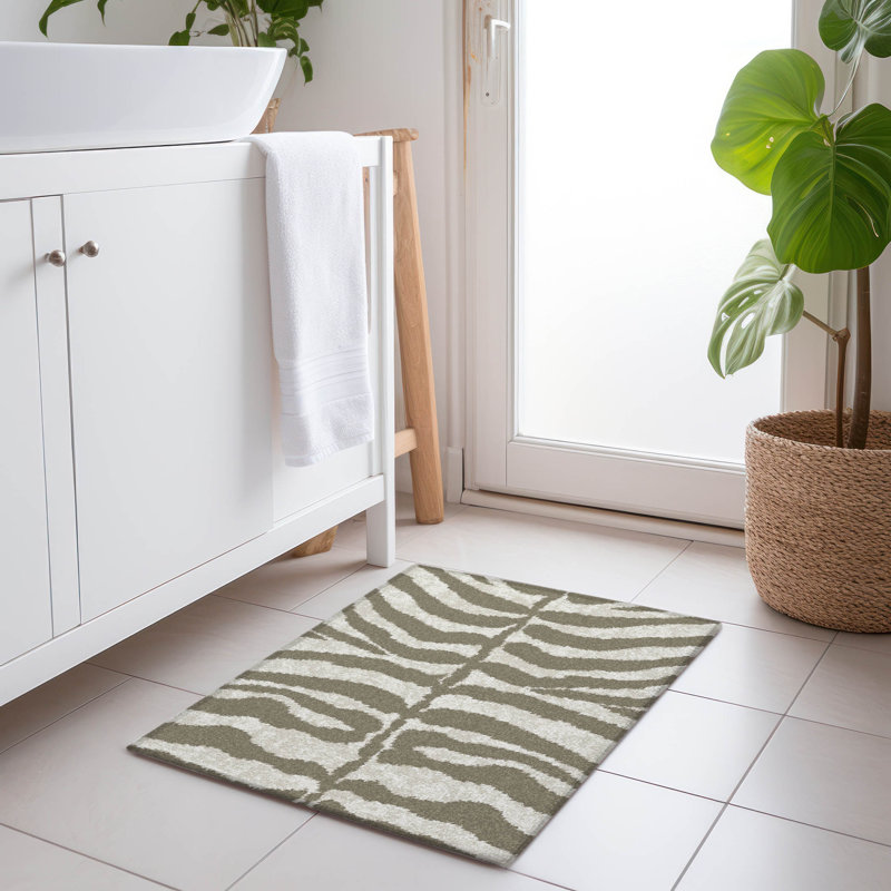 Premium Machine Washable Kishonna AMF42 Taupe Rug, Rectangle 1'8" x 2'6"