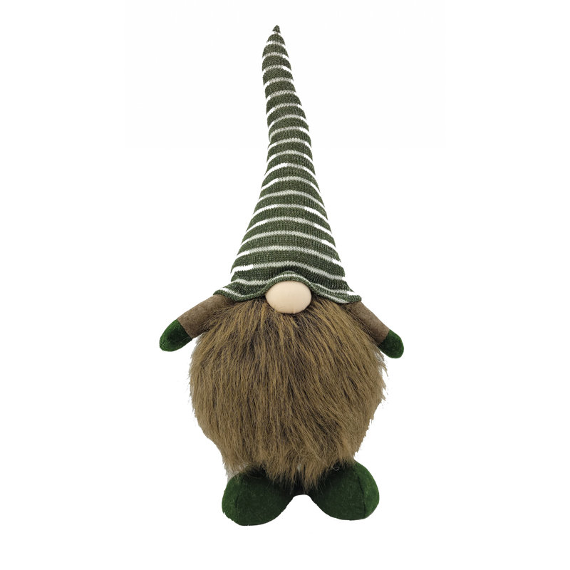 Sculpture de gnome debout en tissu vert et brun 20 "
