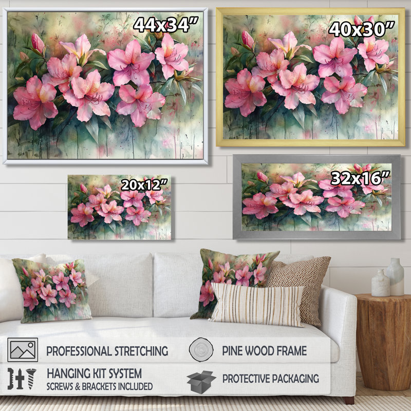 Fleur de rhododendron illiana d'été en campagne I - art mural rhododendron, H 28 po x l 60 po, Impression encadrée flottante