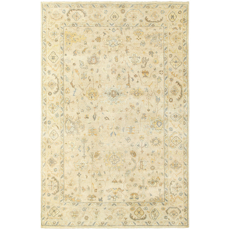 Tapis beige / gris en laine noué à la main Presley, Rectangulaire 2 pi x 3 pi