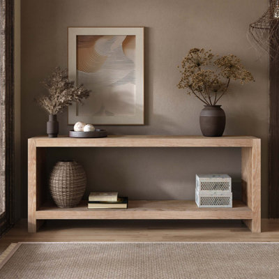 Grande console de style campagnard de 63 pouces, table d'entrée rustique à 2 niveaux avec placage de bois, canapé rétro pour canapé derrière le canapé, salon, couloir