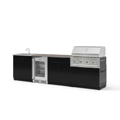 Ensemble de cuisine extérieure en aluminium 6 pièces avec barbecue au gaz naturel haute performance de 91 cm et comptoir en pierre reconstituée gris Saga de 142 cm