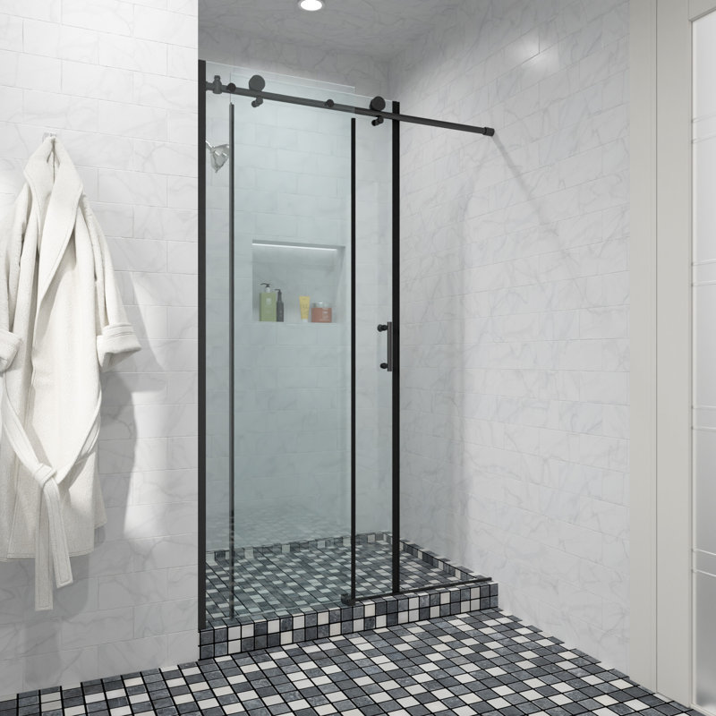 Porte de douche sans cadre à porte coulissante simple l 48 po x H 76 po, Noir mat