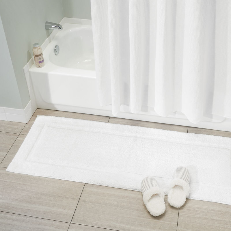 Beige Cotton Rectangular Bathroom Rug with Decorative Border