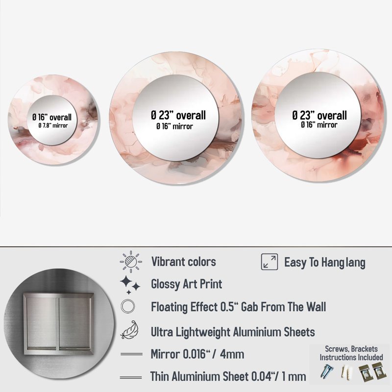 Miroir mural rond en aluminium Kiahnna