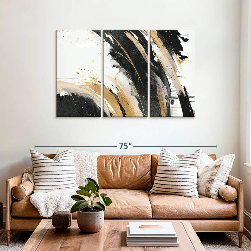 Avery beige stries dorées I, H 36 po x l 57 po