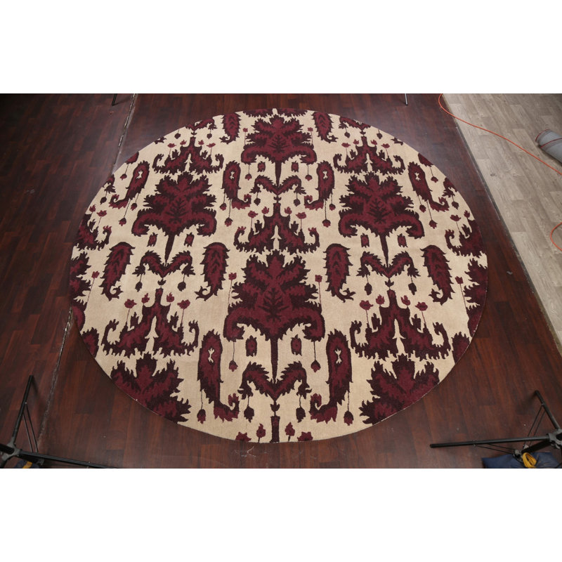 Tapis rond en laine touffeté à la main beige / rouge