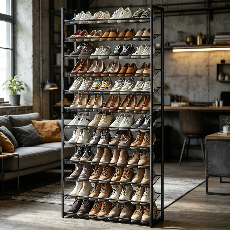 12-Tier Stackable Shoe Rack Organizer With Adjustable Shelves, Large Capacity Metal Shoe Storage For Entryway, Garage, Holds Up To 60 Pairs, Sturdy And Stable Design