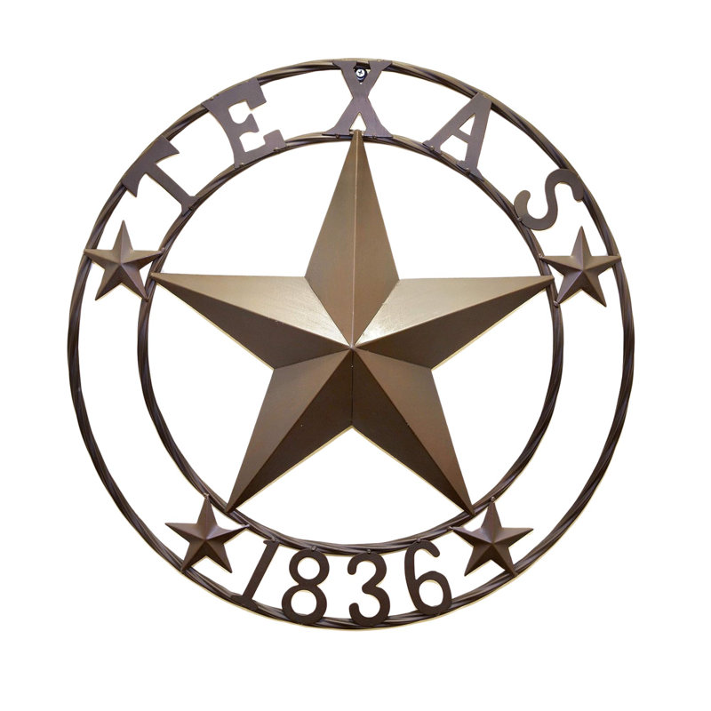 Metal Western Wall Art Texas Star Circle with "Texas 1836" Design 24"