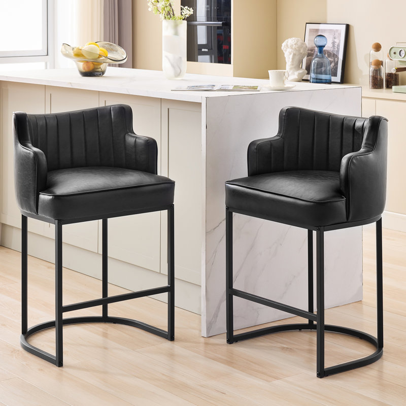 Tabouret de bar 36 po avec siège rembourré en similicuir noir 36 po, Noir