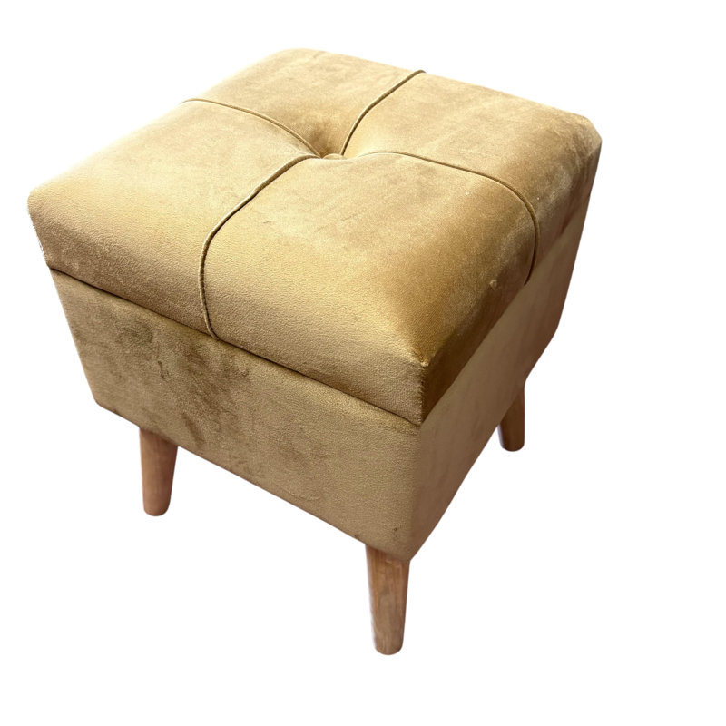 Bourquin 33Cm Velvet Square Footstool, Yellow