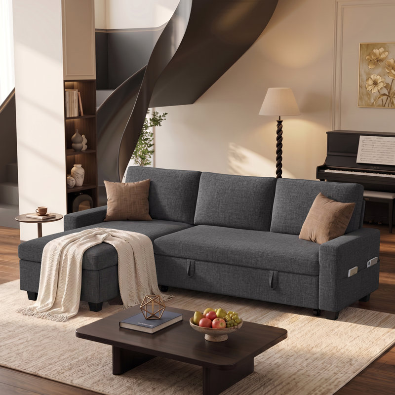 Canapé-lit convertible de 80 po avec méridienne de rangement, idéal pour le salon et la chambre d'amis., Gris foncé