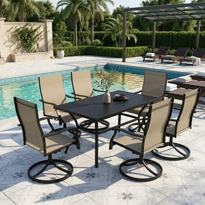 Benoit Set of 6 Swivel High Back Patio Dining Armchairs, All-weather Breathable Polyester Mesh Fabric