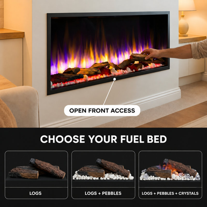 Castleton Fires & Fireplaces 120cm W Black Electric Fireplace with 6824.28 BTU, 43cm H x 150cm W x 18.5cm D