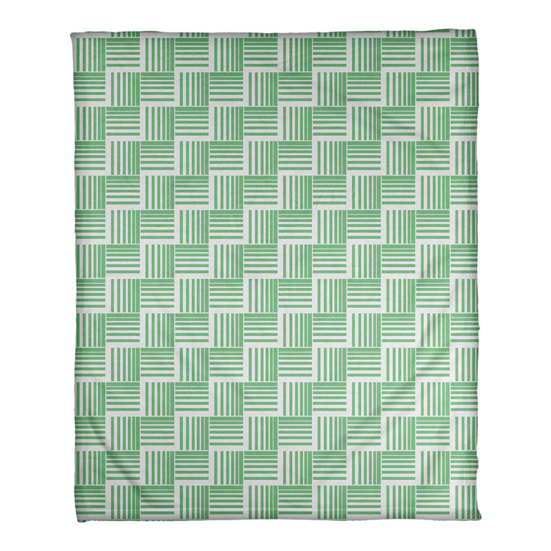 Couverture polaire à rayures classic basketweave, Vert / blanc, l 50 po x L 60 po