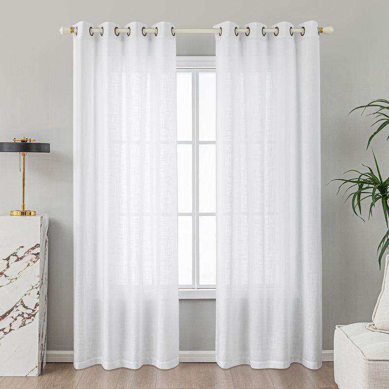 Paire de rideaux semi-transparents avec œillets Vollmar, L 52 po x L 96 po, Blanc