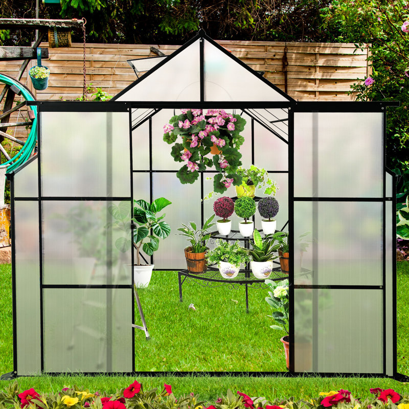 Serre de 8 pi x 8 pi pour une croissance optimale des plantes - Walk-in noir robuste avec base galvanisée