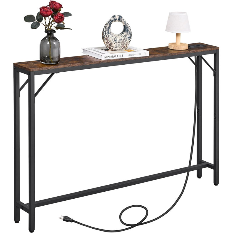 5.9" Narrow Console Sofa Table With Power Outlets & USB Ports, Slim Behind Couch Table, Entryway Display Shelf, Charging Station For Living Room
