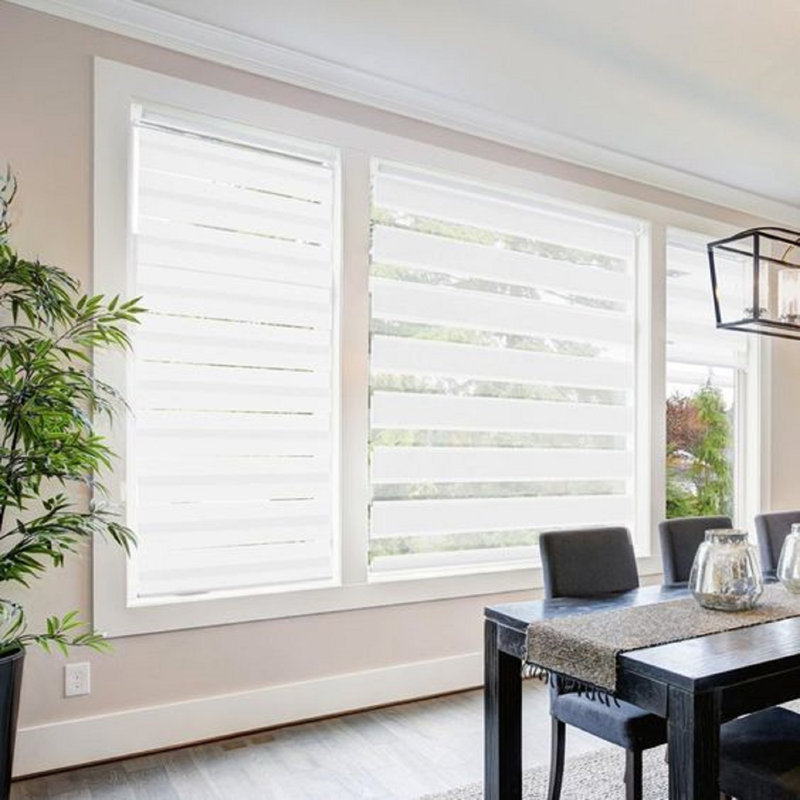 Premium Day & Night Zebra Roller Blinds – Dual Layer Blackout Window Shades with Light & Privacy Control, White