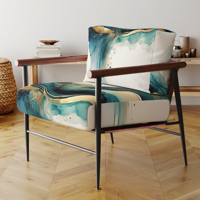 Fauteuil d'appoint rembourré abstrait sarcelle et doré Abstract Expression III, Noir
