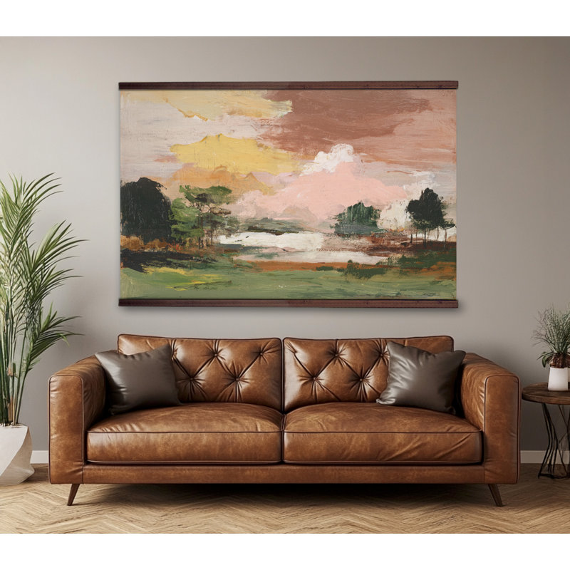 «Sunset Field - Abstract Landscape Tapisserie», art mural très grand, H 40 po x l 60 po