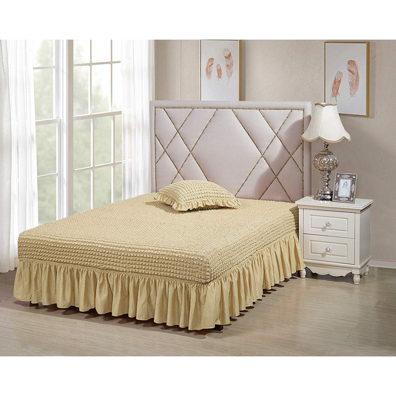 Jupe de lit classique à volants, extensible - Pleine grandeur, Beige, Simple