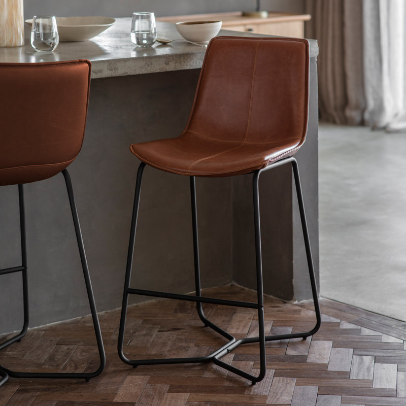 Carnot Upholstered Counter Stool with Metal Frame, Brown
