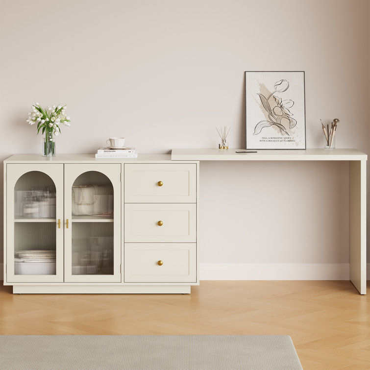 Carytown Extendable Makeup Vanity with 3 Drawers and 2 Acrylic Doors