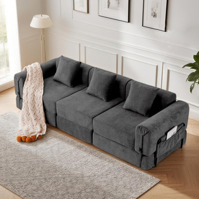 99" 3-seater Convertible Folding Sofa Bed With Storage Pocket & Modular Design